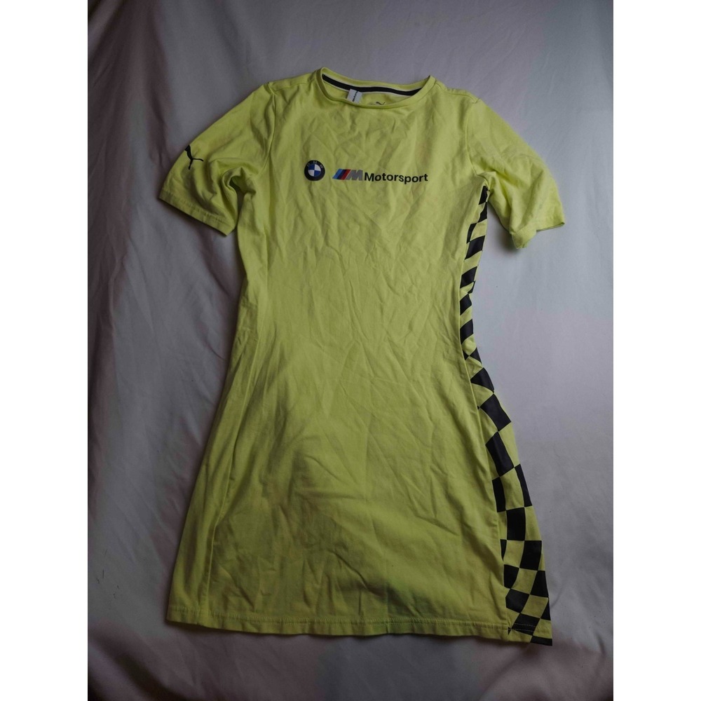 PUMA BMW M Motorsport Dress Womens Size M Neon Yellow‎ Checkered Panel Sporty